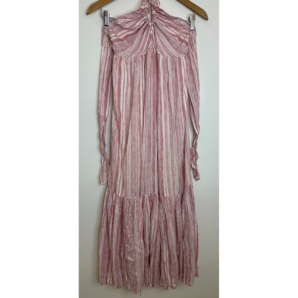 Free People Audrey Stripe Halter Maxi Dress Pink White Open Back Boho Womens XS - Picture 3 of 16